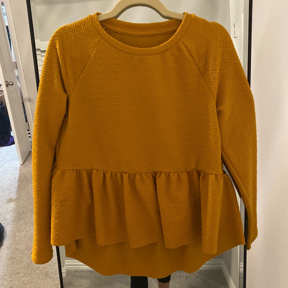 SHEIN | Mustard Yellow Textured Peplum Blouse